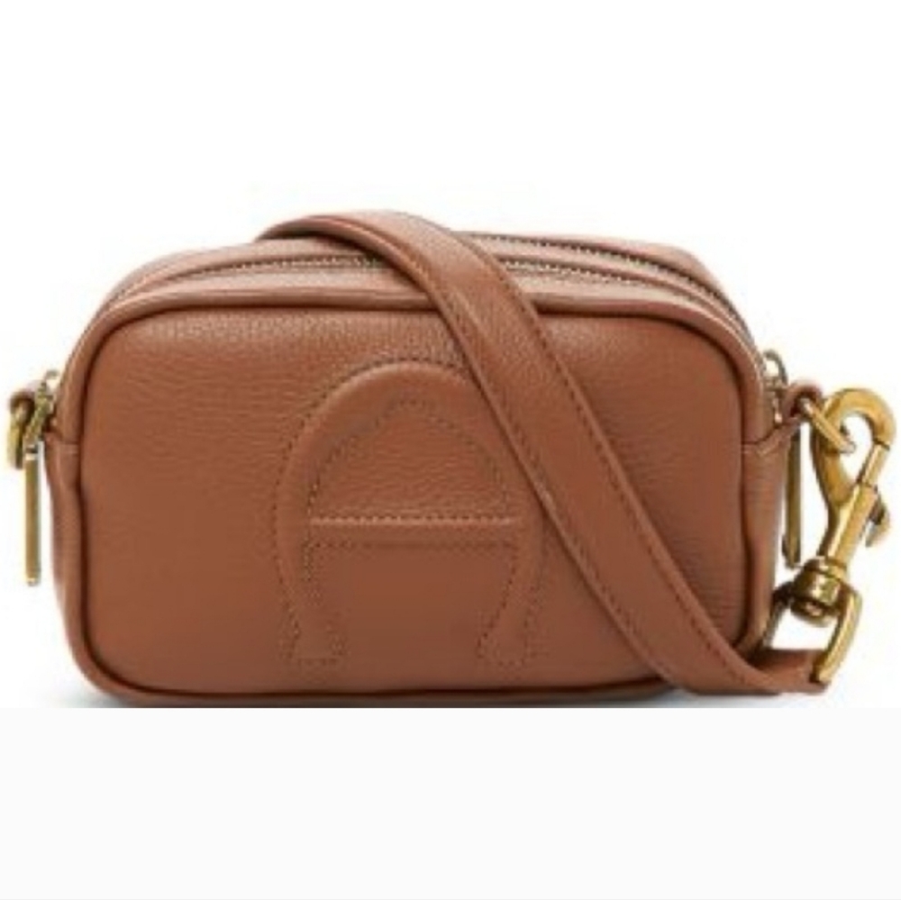 Etienne Aigner Adeline Mini Camera Crossbody Tan Cognac Leather